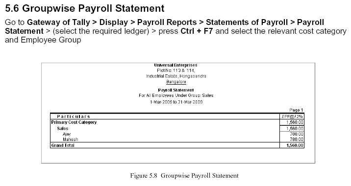 ' Groupwise Payroll Statement' Report @ Tally.ERP 9